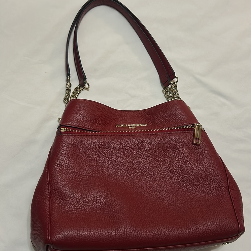 Karl Lagerfeld Red Genuine Leather Shoulder Bag - Picture 1 of 9